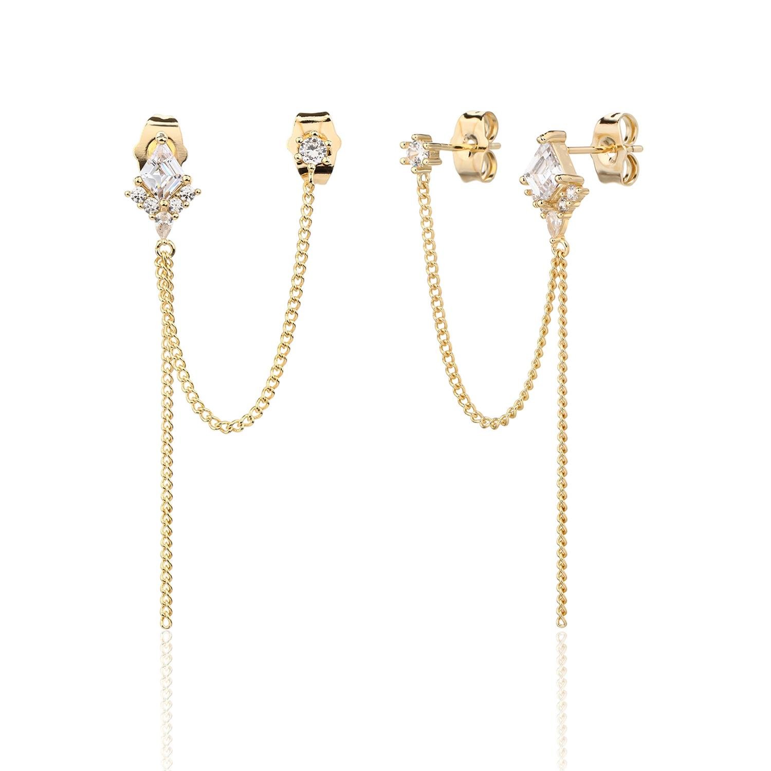 Callia | עגילי שני חורים עם שרשרת